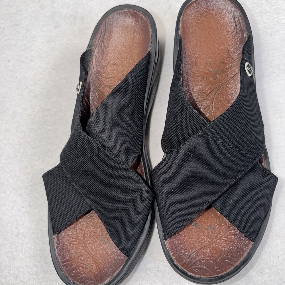 Zees Women's Black Stretch Slide Sandals Comfort Wedge Size Tag Worn - Picture 2 of 14